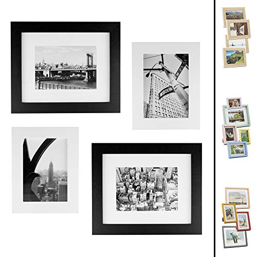 Quubik Design Juego de Marcos de Fotos en Blanco y Negro Estilo Nueva York - Juego de 4 Marcos de Fotos tamaños 13x18cm y 20x25cm Disponibles