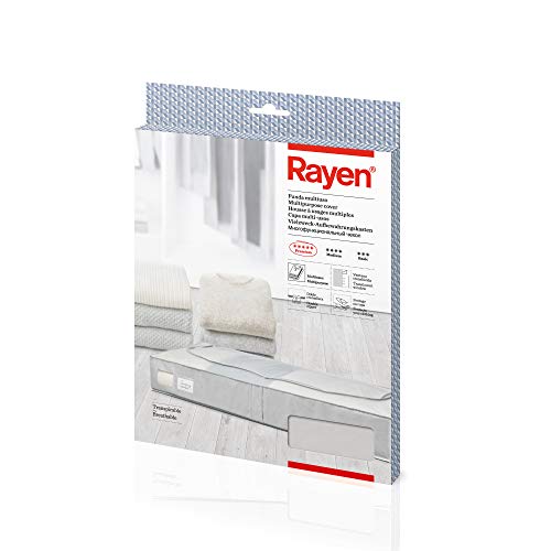 Rayen - Caja de almacenaje de ropa y mantas de cama. Bolsa de tela para ropa con cremallera, rejilla transpirable, plegable y resistente. 45 x 103 x 16 cm , Gris Claro/Translúcido