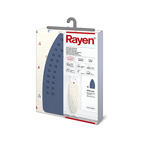 Rayen - Funda para tabla de planchar, acolchada, soporte de silicona, fácil de colocar (EasyClip) y 3 capas: Espuma, muletón y tejido Canvas. Gama Especiales. 130x47 cm, Blanco con triangulos