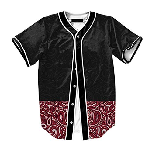Raylans Camisa de béisbol casual para hombre con estampado floral 3D, de manga corta, con botones, Hombre, BRT-MC011-Color1-XL, Color1, UK L(Tag XL)