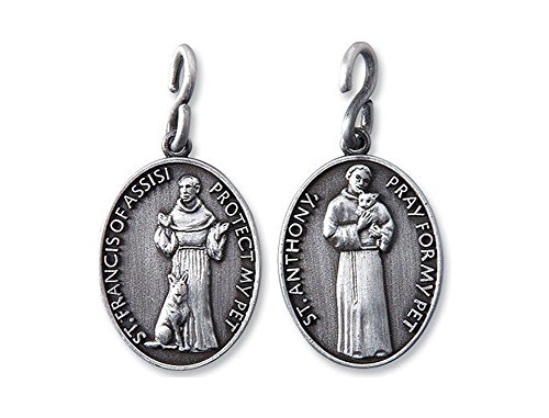 Religious Gifts Collar de medalla de San Antonio San Francisco de 1 1/4 pulgadas de peltre, católico cristiano para mascotas