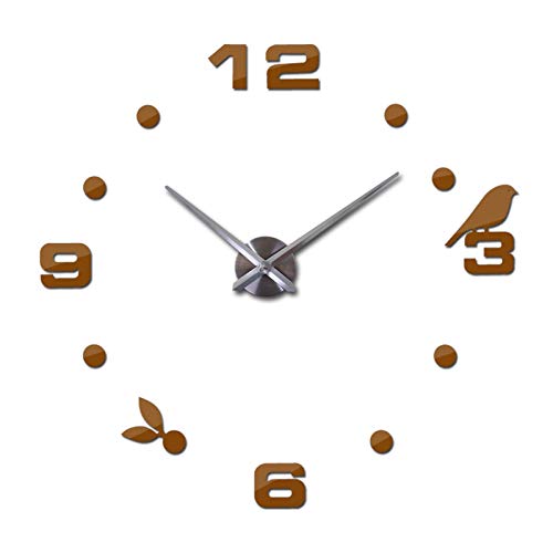 Reloj de Pared Grande Cuarzo 3D DIY Relojes Grandes Espejo acrílico Etiquetas engomadas de Gran tamaño Hogar Decorativo Sala de Estar (Color : Chocolate, Sheet Size : 47inch)