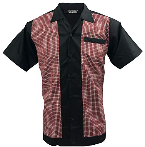 Rockabilly Fashions Camisa casual para hombre de los años 50 años 60 Vintage Retro Bowling Negro, Rojo Blanco S-3XL