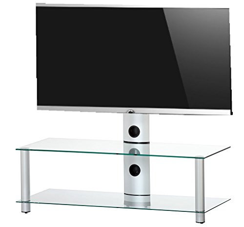 RO&CO - Mueble TV. Ancho 110 cms, 2 estantes y Soporte de TV. Vidrio Transparente/Chasis de Color Gris. Ref. MST-1102 TG.