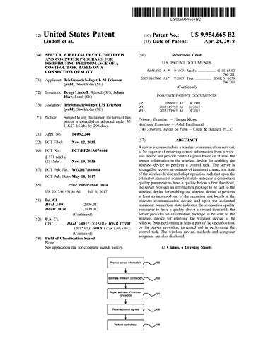 Server, wireless device, methods and computer programs for distributing performance of a control task based on a connection quality: United States Patent 9954665 (English Edition)