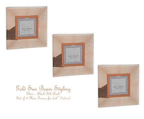 Set de 3 marcos de fotos pequeños, en caja, varios estilos (Sun Beam Gold)
