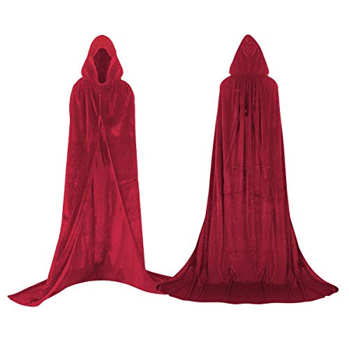 shafier Largo Capa Vampiro Diablo con Capucha Terciopelo Disfraz de Halloween para Mujeres Hombres Carnaval Fiesta Disfraces Talla Unica (Rojo Oscuro)