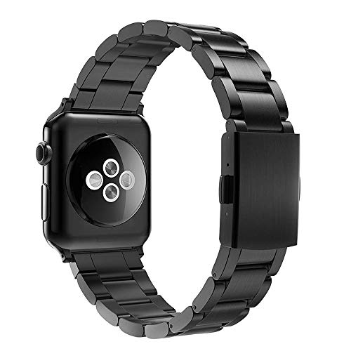 Simpeak Correa Compatible con Apple Watch 6/SE/5/4/3/2/1 Correa 42mm de Acero Inoxidable de Banda de la Muñeca con Metal Corchete Compatible con Apple Watch 42mm, Negro