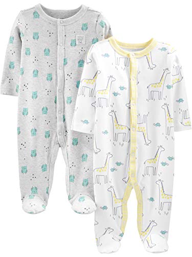 Simple Joys by Carter's Neutral 2-Pack Cotton Footed Sleep and Play Infant Toddler-Sleepers, Giraffe, 6-9 Meses, Pack de 2