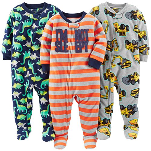 Simple Joys by Carter's pijama de forro polar suelto para bebés y niños pequeños, paquete de 3 ,Red Stripe/Diggers/Dino ,4T