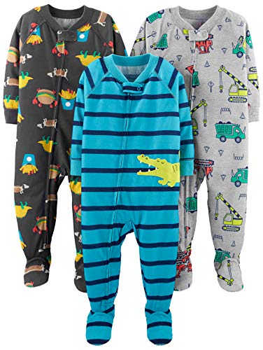Simple Joys by Carter's pijama de poliéster suelto para bebés y niños pequeños, paquete de 3 ,Food/Trucks/Alligator ,18 Months