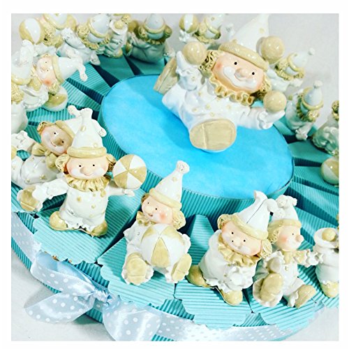Sindy Bomboniere tartas BOMBONIERA bautizo niño con 20 Pagliaccetti y 1 Payaso Central con confetti, Azul, 20 cm