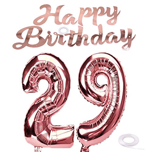 SNOWZAN Globo de 29 cumpleaños, color oro rosa, niña, número 29, globo gigante de helio, número 29, globos con números grandes de 29 años, XXL para fiesta de cumpleaños