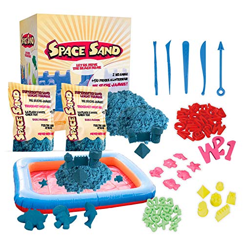 Space Sand 1.8 kg con 50 Piezas de Formas, números, Letras, Piezas de Castillos, Herramienta de Modelado, Arena mágica cinética, Probada por el TÜV, Modelo 2020 (1.8kg Azul)