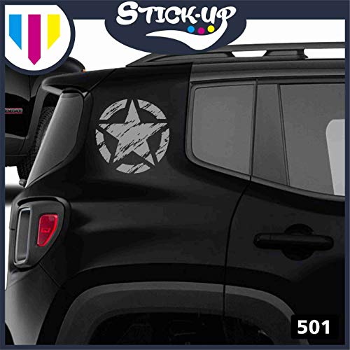 Stick-Up Stickers Kit de Pegatinas – 2 Piezas Estrella Militar Vintage Lado Trasero – 20 x 20 cm – Todoterreno 4 x 4 Anchas capó Jeep Renegade Suzuki Offroad Pegatinas Anchas AUT Decal (Gris)