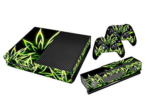 Stillshine Xbox One – Consola Decal Vinyl Skin Adhesivo Pegatina + 2 Adhesivo Mando y 1 Pegatina Kinect Set Negro Fluorescence Leaves