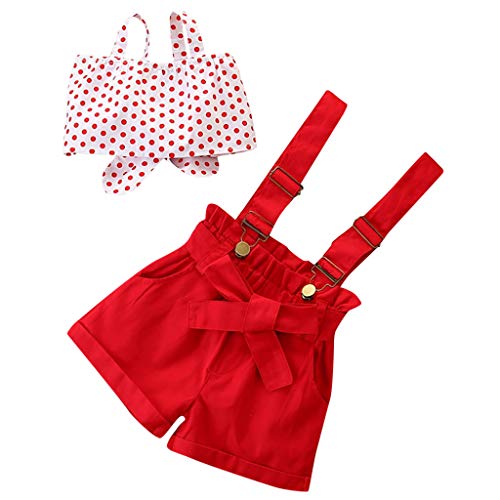 sunnymi – Conjunto de ropa para bebé niña, 0 – 5 años, niños pequeños bebés, niña, chaleco con pajarita + tirantes fijos y pantalón rojo 9-12 Meses