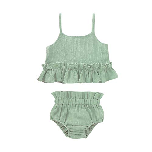 sunnymi - Conjunto de ropa para bebé y niña, 0 – 4 años, 2 piezas, para niños y niñas, sin mangas, con volantes, tops y pantalones cortos verde 12-18 Meses