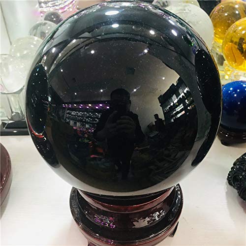 SUOYI 5Cm-20Cm + Soporte Esfera De Obsidiana Negra Natural Gran Bola De Cristal Piedra Curativa + Pedestal