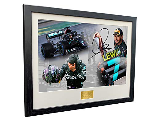 Super A3+ Tamaño "7 veces campeón mundial edición celebración" – firmado por Lewis Hamilton – Mercedes-AMG Petronas – Marco de fotos autografiado para el deporte motor Fórmula 1 F1