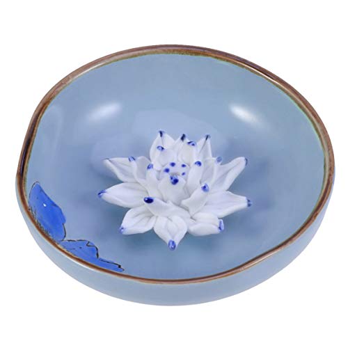 SUPVOX Soporte de Incienso Flor de Loto Bandeja de Incienso Plato de Porcelana Decorativo Soporte de Varilla de Incienso Quemador Cuenco (Azul)