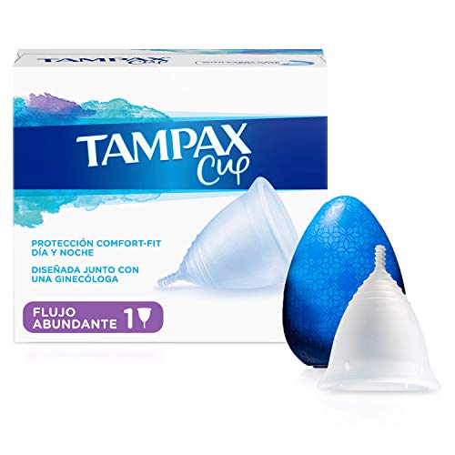 Tampax Copa Menstrual Flujo Abundante, Protección Comfort-Fit Día y Noche, Fabricada 100% con Silicona Médica, Testada Clínicamente, Fácil de limpiar, Reutilizable, Incluye Funda de Transporte