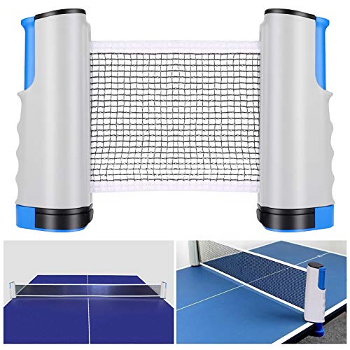 Tencoz Red de Tenis de Mesa, Red Ajustable de Ping Pong Repuesto Portátil Retráctil Table Tennis Net - Ping Pong Net para Entrenamiento Abrazaderas, Longitud Ajustable 200 (MAX) x 14.5cm (Azul)
