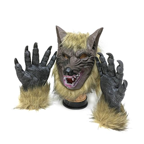 Tinksky Máscara Halloween de Látex Cabeza de Lobo y Garras para el Traje de Disfraces