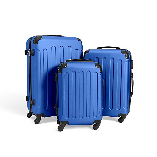 Todeco - Juego de Maletas, Equipajes de Viaje - Material: Plástico ABS - Tipo de Ruedas: 4 Ruedas de rotación de 360 ° - Esquinas protegidas, 51 61 71 cm, Azul, ABS