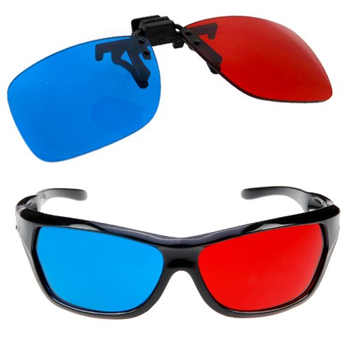 TOOGOO (R) Gafas Rojo-Cian Se Adapta a la Mayoria de Anteojos Recetados para 3D Peliculas Juegos y TV (1 x con Clip; 1x Estilo de Anaglifo)
