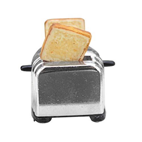 Tostador de pan en miniatura con utensilios de cocina para casa de muñecas, mini accesorios de decoración en escala 1/6 1/12. plata