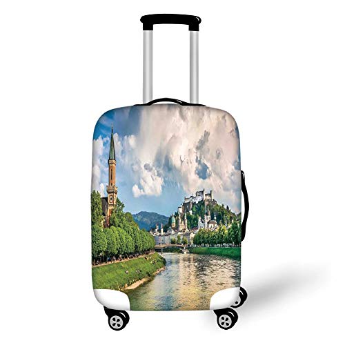 Travel Luggage Cover Suitcase Protector,Cityscape,Historic Print European of Salzburg Land with Cloudy Sky and River in Austria Home,Multi，for Travel,L