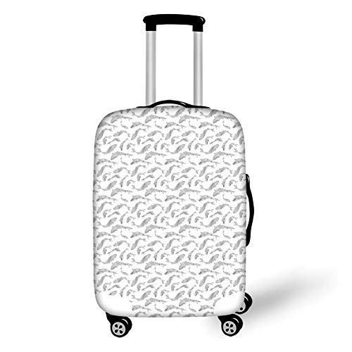 Travel Luggage Cover Suitcase Protector,Fish,Abstract Sketchy Marine Life Inspired Illustration Line Art Underwater Theme Decorative,Black White Silver，for Travel,S