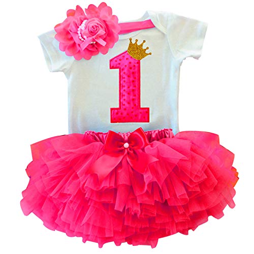 TTYAOVO Bebé Niña 1er cumpleaños 3pcs Conjuntos con Diadema de Unicornio y Mameluco y Faldas 1 Años 13 Rosa Roja