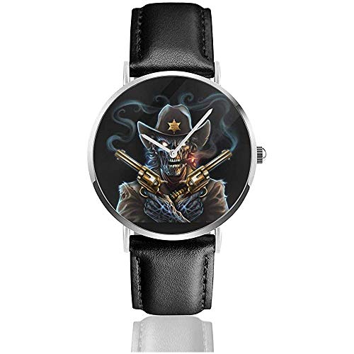 Undead Gunslinger Watches Reloj de Cuero de Cuarzo con Correa de Cuero Negra para Regalo de colección