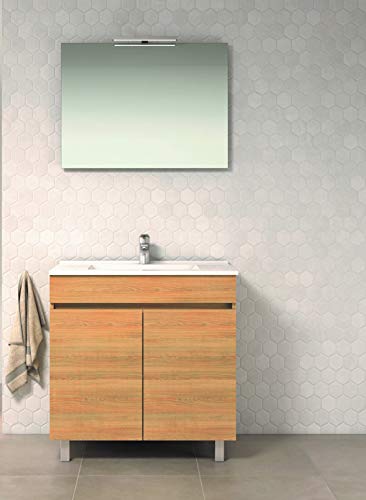VAROBATH Conjunto Mueble de baño de 2 Puertas con Lavabo de Cerámica y Espejo Liso - Mueble MONTADO- Modelo Luup (80 cms, Hera)