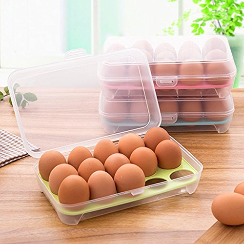 vijTIAN Organizador de cocina para frigorífico, ahorro de espacio, de una sola capa, para 15 huevos, contenedor de almacenamiento hermético, caja de plástico para ahorrar espacio, fácil de limpiar