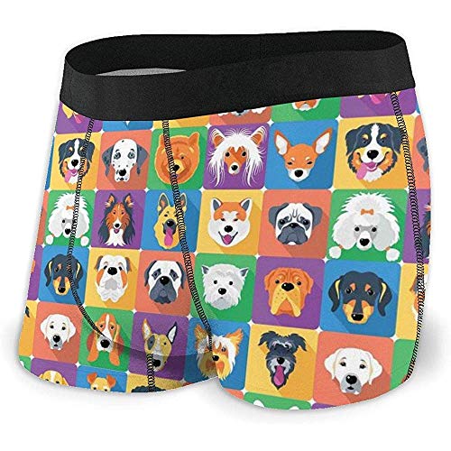 Web--ster Calzoncillos Boxer para Hombre Razas de Perros Cute Dogs Patrones para la Cabeza Troncos Ropa Interior Calzoncillos Suaves Pantalones Cortos Calzoncillos