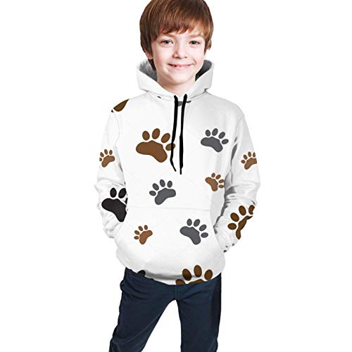 XCNGG Teen Sweater Boy Sweater Girl Sweater Sudadera con Capucha Dog Paws Print Kids Pullover Hoodie for Boys Girls 3D Novelty Hooded Sweatshirts with Big Pocket
