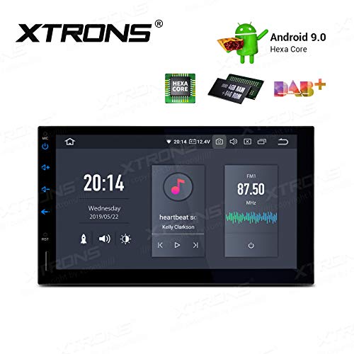 XTRONS - Radio para Coche con Pantalla táctil de 7" y 6 núcleos, Android 9.0 Hexa Core, estéreo para Coche, Salida 2DIN HDMI, 4 G Bluetooth, 4 GB de RAM, 64 GB de ROM, Dab, OBD2, TPMS Universal