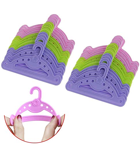 Yesoa Juego de 30 perchas de plástico para muñecas de bebé, perchas para ropa de muñecas de 40 a 45 cm, accesorios de muñeca (3 colores)