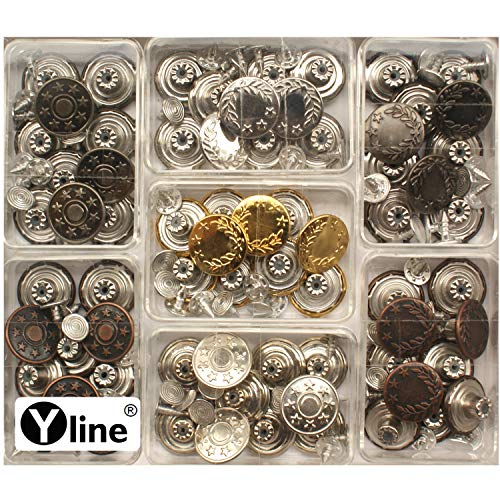 Yline Lote de 70 botones de metal para vaqueros (17 mm), color cobre envejecido, plateado y dorado