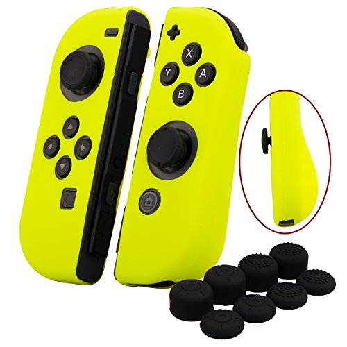 YoRHa Empuñadura silicona caso piel Fundas protectores cubierta para Nintendo Switch/NS/NX Joy-Con Mando x 2 (amarillo) Con Joy-Con los puños pulgar thumb gripsx 8