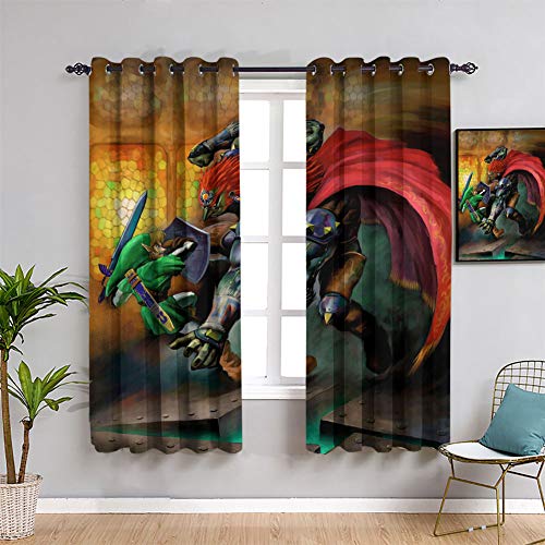 Zelda Ocarina of Time - Cortinas opacas con ojales resistentes al agua para ventana de dormitorio (55 x 63 pulgadas)