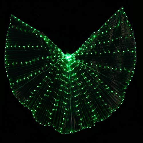 Z&X Dance Fairy Apertura Danza del Vientre Danza LED ISIS Wings con Palos Cañas-Wings 316 LED Luminous Light Up Stage Performance Props,Green