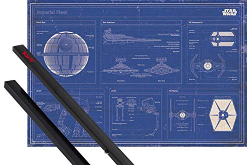1art1 Star Wars Póster (91x61 cm) Flota Imperial, Plano De Construcción Azul Y 1 Lote De 2 Varillas Negras