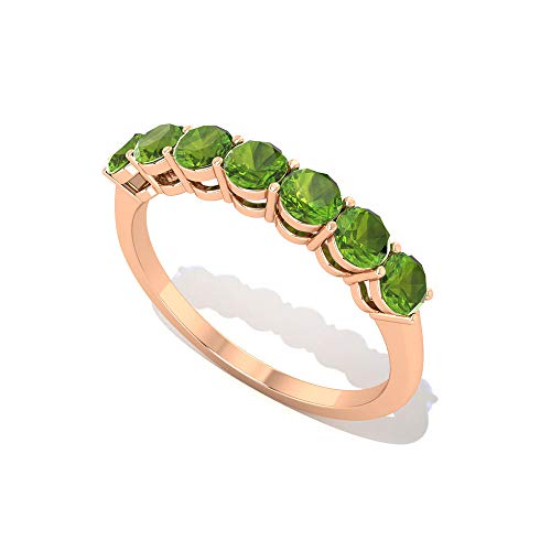 Anillo de boda con peridoto de media eternidad de 0,84 quilates, certificado por SGL, anillo de siete piedras para mujeres, anillo de oro de promesa minimalista, 14K Oro rosa, Size:EU 70