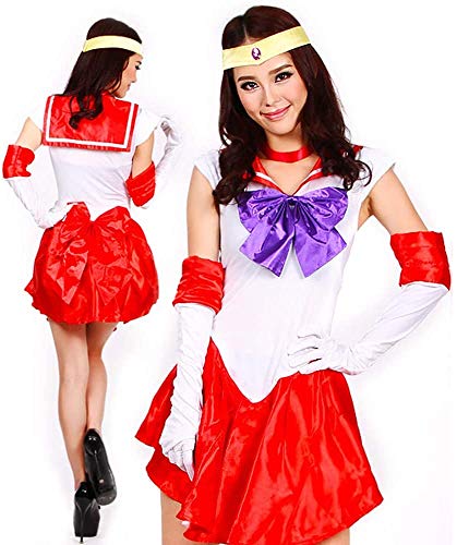 Baipin Disfraz de Guerrera Luna Rojo Vestido y Guantes Blancos, Disfraz Cosplay de Sailor Moon Arco de Princesa Vestido Uniforme de Juego para Mujer, Talla M, Longitud 82cm