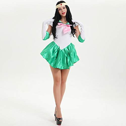 Baipin Disfraz De Sailor Moon Anime Cosplay, Verde Vestido y Guantes Blancos Arco de Princesa Vestido Uniforme de Juego para Mujer, Talla M, Longitud 82cm