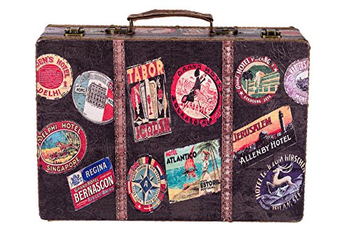 Baúl KD 1291 Maleta, juego de maletas, cofre de madera con cuero noble cubierto de aspecto vintage, cofre del tesoro, caja 36cm B x 25cm T x 12cm H